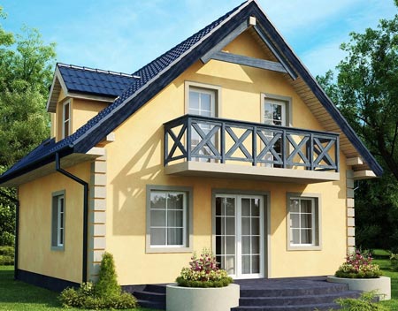 Європейські проекти міні-будинків включають в себе великі скляні вітражі для декоративного ефекту і проникнення світла